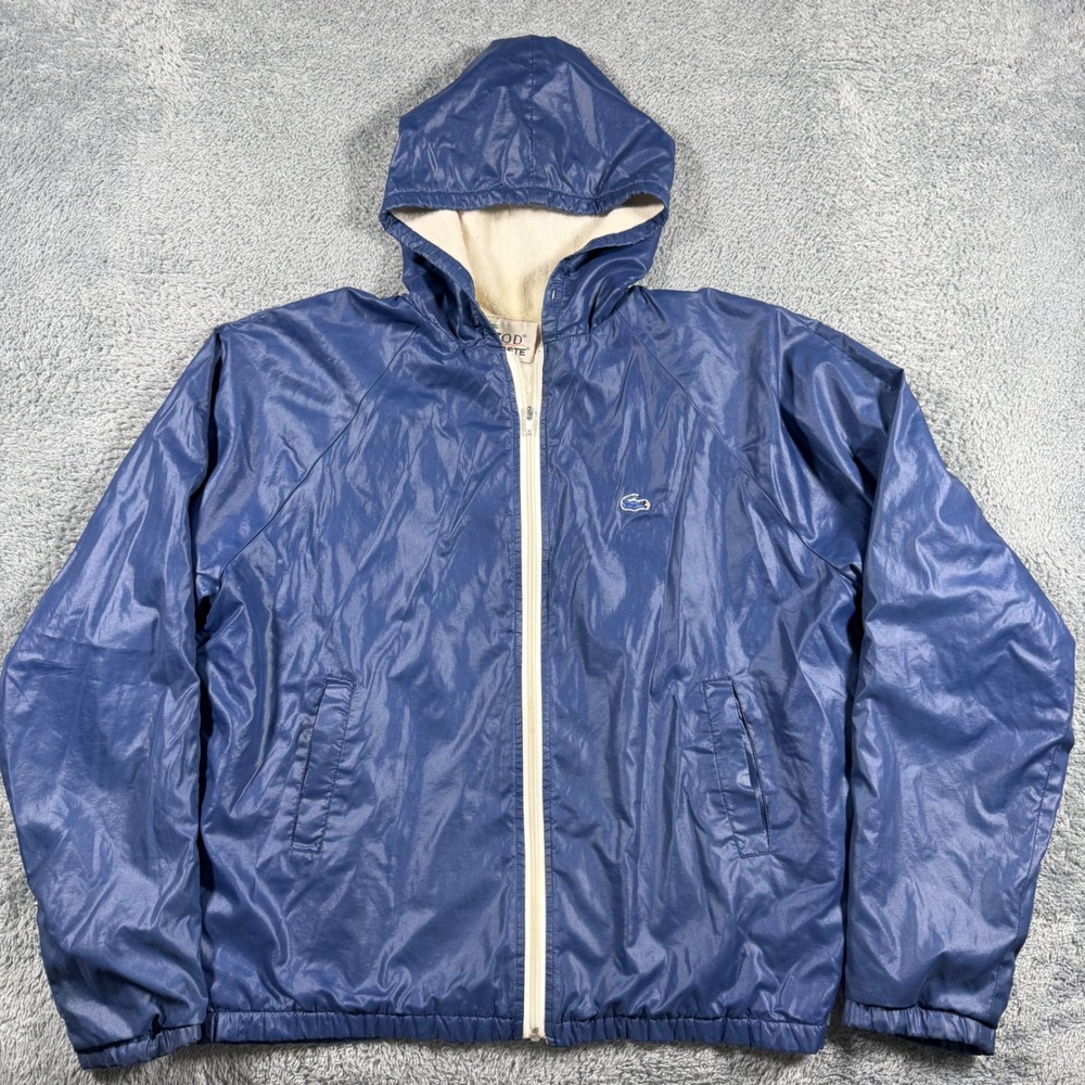 Vintage Izod Lacoste Mens Navy Blue Windbreaker Terry Lined Jacket Size L Shiny
